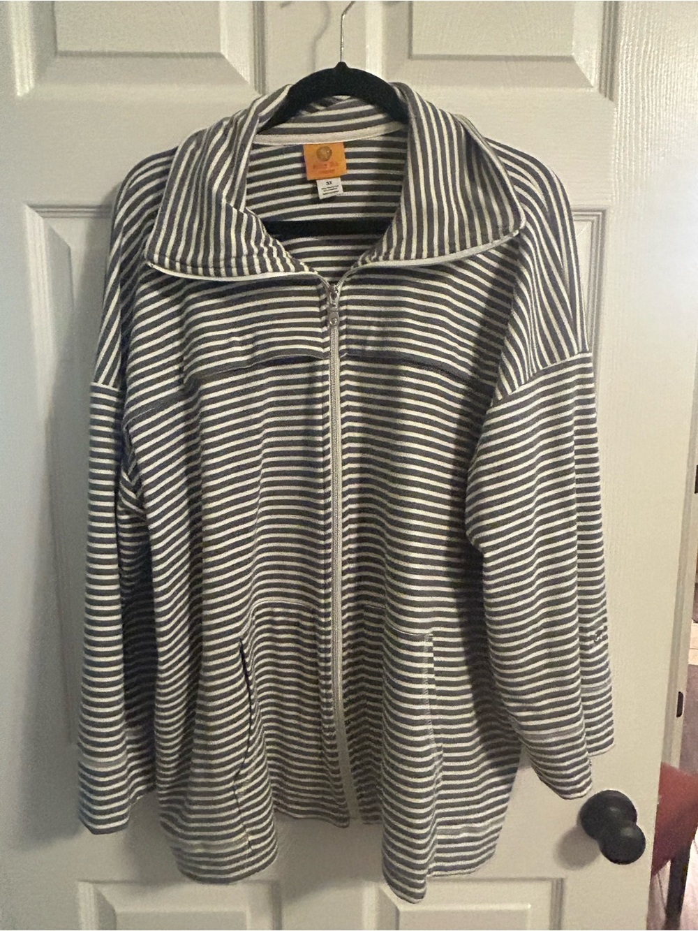 Ruby Rd. Gray & White Striped Bomber Jacket